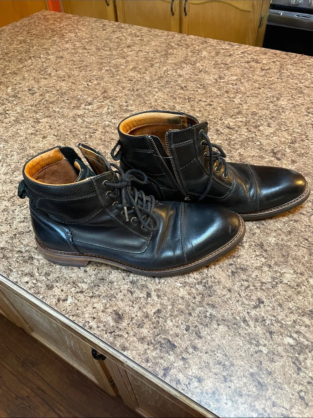 Florsheim Men's Black Leather Lace-Up Side Zip Ankle Boots Size 8m